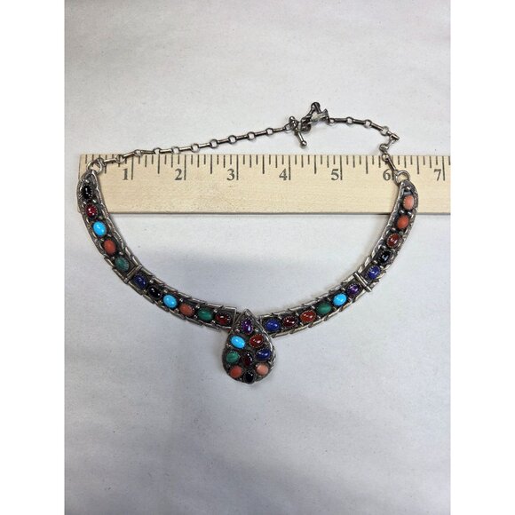 Vintage Native American Necklace Turquoise & Multi Stone Makers Mark Test 925 - Picture 10 of 13